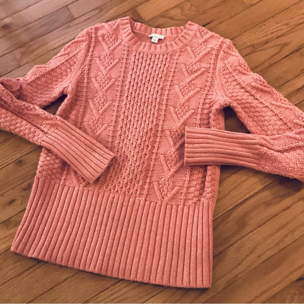 LIKE NEW GAP CHUNKY CABLE KNIT SWEATER PINK HEATHER MEDIUM